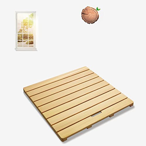 Zhaomi Caillebotis de Douche Naturel,Caillebotis de Douche Bois,Tapis Antidérapant Naturel,Design à Lattes,avec Pieds en Caoutchouc Antidérapants,Usage Intérieur et Extérieur (60x60cm/24x24in)