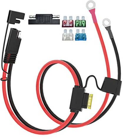ELFCULB Sae Anschluss Kabel,10AWG SAE auf Ringkabelschuh SAE Batterie Verlängerungskabel mit 10A 15A 20A 25A 30A Sicherungen für Motorrad Auto Batterie(0.6M/2FT)
