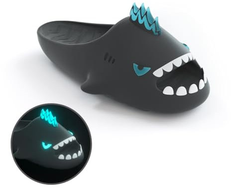 Hello Slippers Sharkicks Pro Shark Slides Sandalen, superweiches, umweltfreundliches EVA-Material, Wolkenschuhe für Damen und Herren, drinnen und draußen, Black Nuclear Kaiju, 7.5-9 Women/6-7 Men