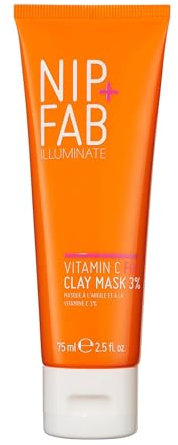 Nip+Fab Vitamin C Fix Clay Maske 3% 75ml | Reinigende Gesichtsmaske | Hellt die Haut auf und belebt stumpfe Teinte | Feuchtigkeitsformel | 3 Formen von Vitamin C