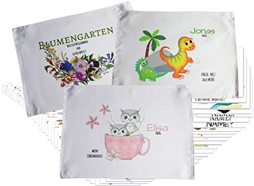Tischset, Platzdecke PERSONALISIERT > Große Auswahl: über! 999 Verschiedene Motive für Erwachsene & Kinder/Sternzeichen, Floral Dino Eule Einhorn... UVM... mit Namen, Text/Spruch