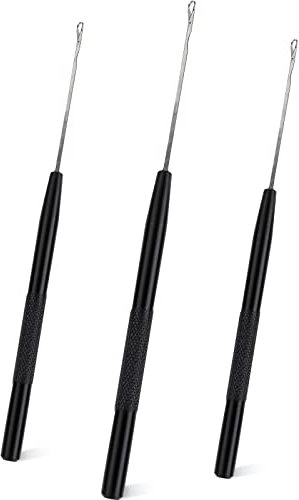 NEWISHTOOL Stainless Steel Hair Extensions Loop Needle Pulling Hook Tool, 3 PCS Micro Needle Threader Wire Pulling Crochet Hook Tools for Silicone MicroLink Beads Rings and Feathers Extensions