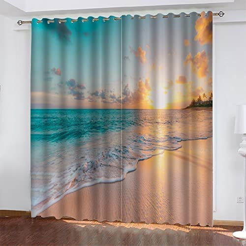 NGOCVN Piece Verdunkelungsvorhang Für Schlafzimmer 3D-Druck Sonnenuntergang Am Strand Vorhänge Für Kinderzimmer Schiebegardine Blickdicht Für Dekoration Wohnzimmer Küche 183 X 214 cm / (B) X (H)