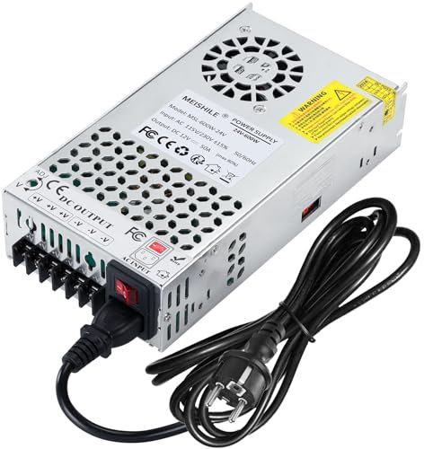 MEISHILE 24V 25A 600W Netzteil Schaltnetzteile Universal Stromversorgung AC to DC Transformator mit Schalter für LED Licht Streifen Glühbirne, Verstärker, Trafo 230V 220V auf 24Volt 5A 10A 15A 20Amps