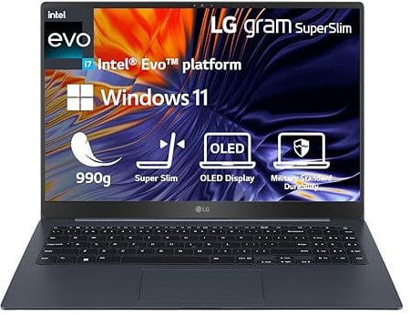 LG gram SuperSlim (2023) | 15 OLED Full-HD Thunderbolt 4 Ultralight Notebook 990g | Intel Core i7 | 16GB RAM | 1TB SSD | 16h Akkulaufzeit | Windows 11 Home | Mirametrix | Blau