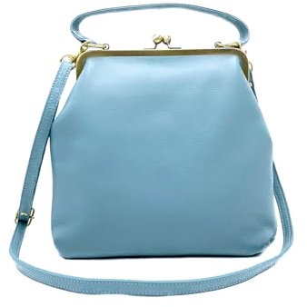 Retro Lederhandtasche - Zoe, Damen Schultertasche und Umhängetasche im Vintage Stil (hellblau)