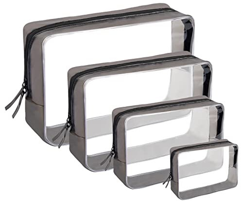 Trousse de Toilette Transparente Lot de 4 Pochette de Maquillage Transparente Imperméable Sac Cosmétique Sac de Toilette Rangment Trousse Avion Pochette de Voyage pour Femme Homme