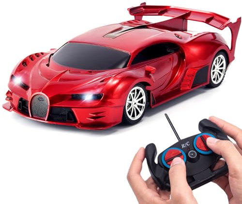 CHENKEE Coches Teledirigidos para Niños, 1/18 Coches de Juguetes Coche Teledirigido para 3 4 5 6 7 8 9 Años Coche Teledirigido con Faro Delantero (Rojo)