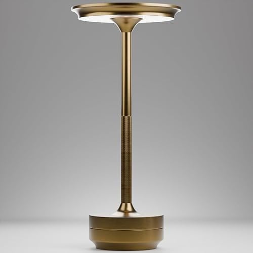 TAP Light Retro Tischlampe Gold Dimmbar I Aluminium Vintage Lampe mit modernem Design I 28cm Hoch Akku betrieben I Elegante Nachttischlampe egal für Wohnzimmer, Esszimmer& Schlafzimmer