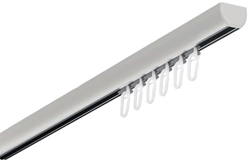 Garesa Gardinenschiene Profil 400, 1-läufig, Alu Natur I Aluminiumschiene inkl. Gleiter I Deckenmontage I Halbrunde Vorhangschiene I 410cm