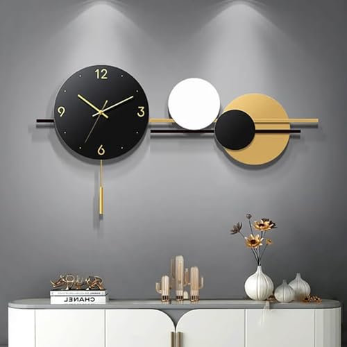 GERHWASH Orologio da parete rotondo moderno con pendolo, 90 x 53 cm, colore: nero