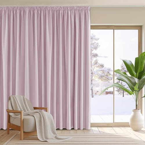 PONY DANCE Kinderzimmer Gardinen für Große Fenster Blickdichter Vorhang mit Kräuselband für Schiene 1er Set H 245 x B 300 cm Thermogardinen Hitzeschutz Kindervorhänge Mädchen, Hellpink