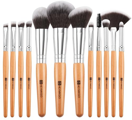 HEYMKGO Brochas de Maquillaje, 12 Piezas Pinceles Maquillaje Profesional de Primera Calidad Set Para Cara y Ojos, Cabello Sintético Libre de Crueldad Para Colorete Fundación Corrector Polvos Sueltos