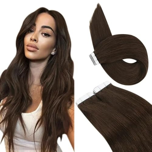 HAIRIFIC Tape In Extension Echthaar Hair Extensions Remy Haarverlängerung 20 Tressen je 2,5 Gramm gesamt 50g (50cm, 04 – Mittelbraun)