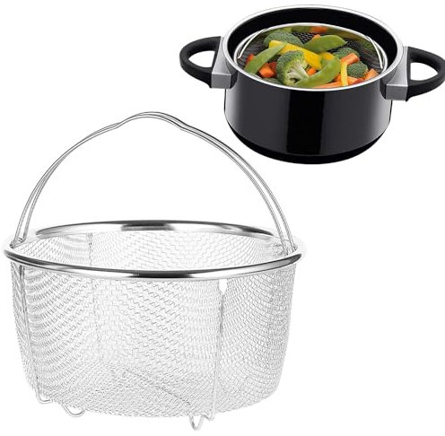 Tissting Cesta de Malla para Cocinar al Vapor, 20cm Cesta de Vapor de Olla de Malla de Acero Inoxidable con Asas Cómodas, Cesta de Drenaje para Freír en la Cocina