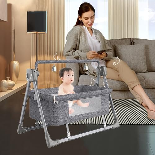 Nachttisch-Stubenwagen, Babywippe, verstellbare Nachtbett-Kinderbetten, automatisch schaukelnder Kinderbettkorb, bestes Babybett für Neugeborene Unilor: Dunkelgrau