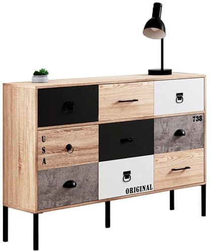 IDMarket - Buffet 3 Portes 3 tiroirs 110 cm Sacramento Design Industriel