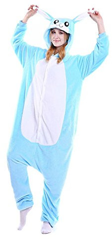 Venaster Cosplay Adulte Pyjamas Unisexe Onesies Lapin Bleu Halloween Deguisement Animaux Romper Pajamas Vêtements de Nuit Carnaval Costumes Grenouillères Adolescents