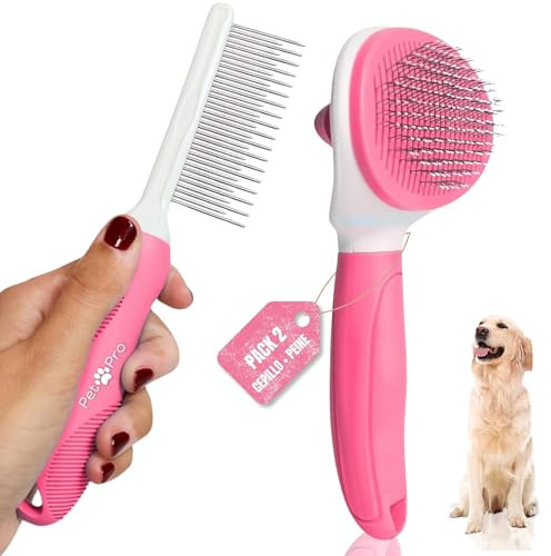 Pet Pro Kit 2 Pet Hair Remover Brush for Dogs/Cats + Comb for Cats/Dogs, Pet Hair Remover Kit, Long or Short Hair, Removes Dead Hair and Comb Your Pets (PACK Brush+Comb) (Pink)