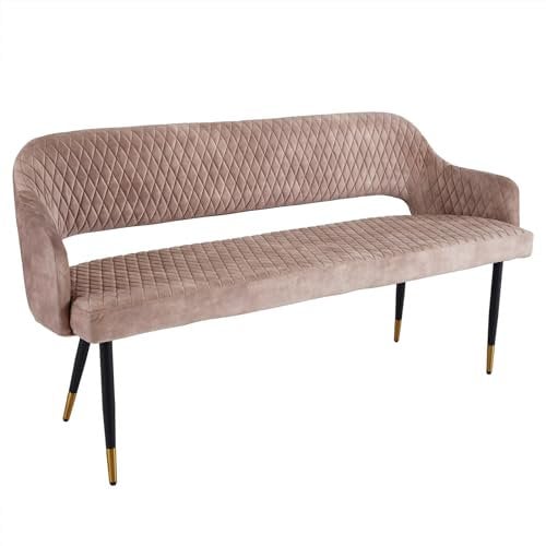 riess-ambiente.de Design Sitzbank Paris 160cm Greige Samt Rückenlehne goldene Fußkappen Retro, gepolsterte Esszimmerbank, Esszimmer, Küche, Garderobe
