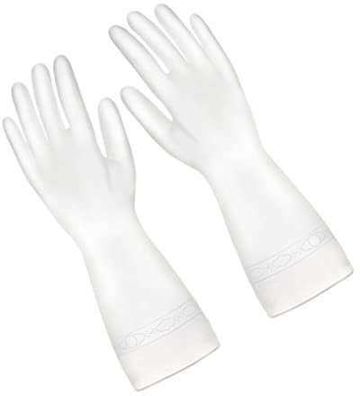 osiuujkw Cleaning Gloves Kitchen Latex Laundry Dishwashing Soft Anti-sticking Transparent Non-slide Protector for Bathroom, White/L