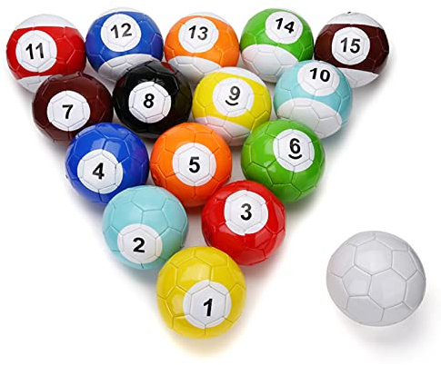 EviKoo 16 Stück Fußball Profi Billard Kugel Set Poolball Aufblasbar Billardkugeln Snooker Kugeln Fußball Trainingsset Spielunterhaltung für Erwachsene im Freien Sport, Geschenk,22cm/8.7inch