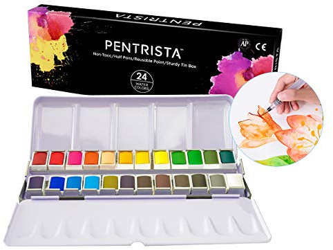 PENTRISTA Aquarellfarben Set, 24 Farben Wasserfarben | Lebendig und Tragbar, Tragbar Aquarell Malkasten für Anfänger und Profi Ideale Geschenk