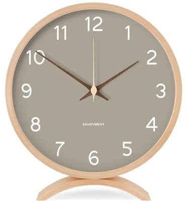 Wecker Analog ohne Ticken, Tischuhr lautlos aus Holz, leise Holzuhr rund dekorative kleine Mini-Analog-Moderne Uhr, Kleine Tischuhr Analog für Nachttisch Schlafzimmer Büro (Grau)
