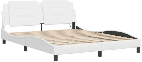 vidaXL Bettgestell, Bett mit LED ohne Matratze Zadar, Bettrahmen mit Lattenrost Wellenform, Doppelbett für Schlafzimmer, Weiß 160x200cm Kunstleder