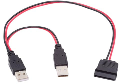 NFHK Câble d'alimentation CC 5 V double USB vers SATA 15 broches pour disque dur SATA HDD SSD 6,3 cm 5 V 2 A Max