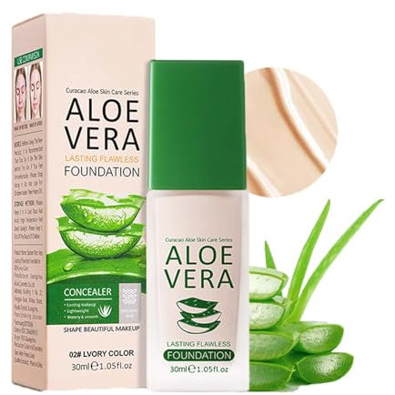 Flawless Foundation, Aloe Vera Matte Foundation mit Hoher Deckkraft, Liquid Primer Makeup für Wasserfestes Langanhaltendes, Watery und Smooth, Feuchtigkeitsspendende, Natürlich Makeup Finish(Ivory)
