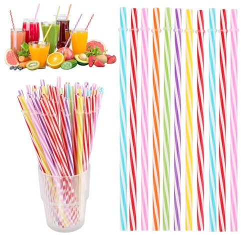 Strohhalme Plastik, 50 Stück Plastik Strohhalme Spülmaschinengeeignet, Hart Wiederverwendbare Strohhalme, Plastik Trinkhalme für Smoothies, Saft, Cocktail, Heißgetränk