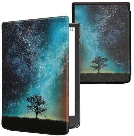 kwmobile Étui Compatible avec Pocketbook InkPad 4 / Color 3 / Color 2 Coque - Étui à Rabat magnétique Tablette eReader Similicuir - Bleu-Gris-Noir