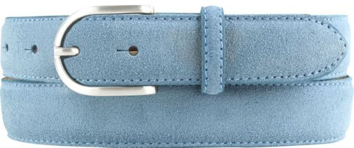 BELTINGER Damen-Gürtel aus Veloursleder 3,0 cm | Velour-Ledergürtel für Damen 30mm | Wildleder-Gürtel mit runder Gürtelschließe | Jeansblau 90cm