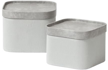La Jolie Maison Geriffelte Aufbewahrungskörbe aus Karton mit lederähnlichen Deckeln, stabile stapelbare Papierwürfelboxen, dekoratives Tablett, Korb-Organizer für Badezimmer, Schlafzimmer,