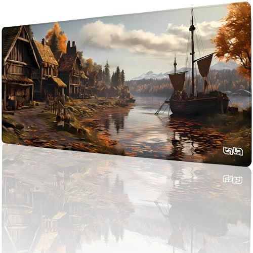 Tilt Grand Tapis de Souris Gamer XXL 90x40 cm | Tapis de Bureau Gaming Anti-Dérapant | Mouse Pad Imperméable pour PC et Accessoires Gaming | Tapis de Clavier (Viking Village)