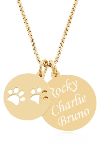 TIMANDO Damen Personalisierte Kette mit Tierpfoten Anhänger - Erinnerung an Hund Katze
