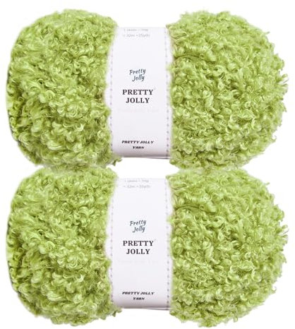 Pretty Jolly Filato di pelliccia di orsacchiotto, super morbido, grosso, pelliccia sintetica, peloso, filato per ciglia per uncinetto/maglia, lunghezza totale 2 × 50 m (100 g x 2), verde tenero