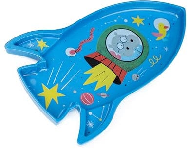 Ippo Kids Rocket Shape Kids Plate Childrens Plate with Fun Rocket Design BPA Free, Melamine Plates for Children Dishwasher Safe, 30cm x 18cm