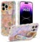 EYZUTAK Case with Hand Strap for iPhone 14 Pro Max, Colorful Oil Painting Flower With Wristband Kickstand Laser Curly Wave Edge Phone Cover Stylish Durable TPU Protective Case for Women - Pink