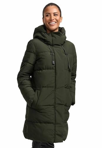 MARIKOO Damen Winterjacke (XS-6XL) - Wasserabweisend, teils mit Fleece, hochstehender Kragen, Steppjacke mit Kapuze, Warme Jacke Frauen - N008