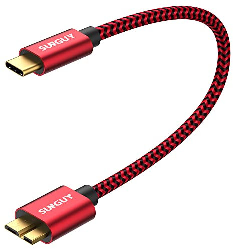 SUNGUY Cable USB C a Micro B, 15cm USB3.1 10Gbps USB C macho a Micro B, cable de disco duro compatible con Toshiba, Seagate, WD,Galaxy S5 Note 3-Rojo