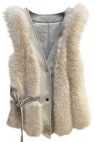 Kunstpelz Weste Damen Sale Pelzweste mit Gürtel Kunstpelz Jacke Winter Warm Faux Pelz Weste Ärmellose Winterjacke Kunstleder und Wollimitat Fellweste Plüsch Pelzjacke Fleecemantel Fell kunstfell Weste