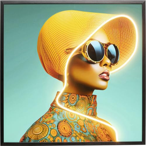 Kare Design Wandbild LED Sun Hat Woman, Gelb, Mehrfarbig, Modern, Wohnzimmer, Schlafzimmer, Flur, 80x80cm (L-B)