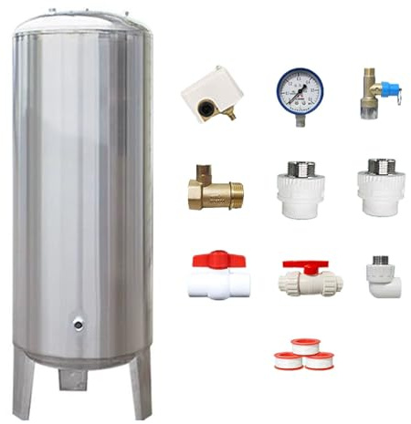 guoyjmm Druckbehälter Druckkessel Druck Wasser-Speicherbehälter 60L-300L, Edelstahl Hohe Vordruckbehälter Tragbar, Druckspeicher, mit Komplettem Installationssatz,160L/42.3Gal-50x95cm
