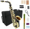 WUQIMUSC Eb Alt-Saxophon für Anfänger, komplettes Saxophon Kit mit Hardcase, Mundstück, Halsband, Laschen, Reinigungsset, Ideal für Studenten und Profis (schwarz)