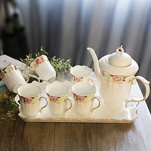 OWOHYG Ceramic Tea Set with Display Stand, Cups & Teaspoon Service for 6, Coffee Pot Set
