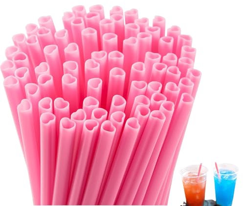 50pcs Reusable Heart Straws - 21cm Pink Heart Shaped Drinking Straws Individually Wrapped, Cocktail Straws for Hen Party Wedding Favors, Valentine's Day Decor(Pink)