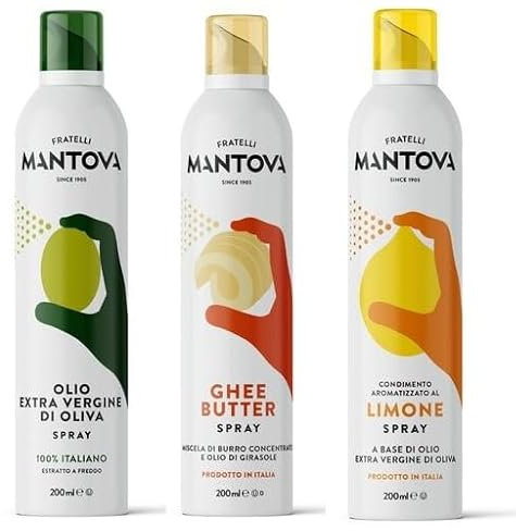 Set Spray Cucina, Olio Extra Vergine di Oliva, Ghee Butter, Olio al Limone, 200ml, 3 Pezzi