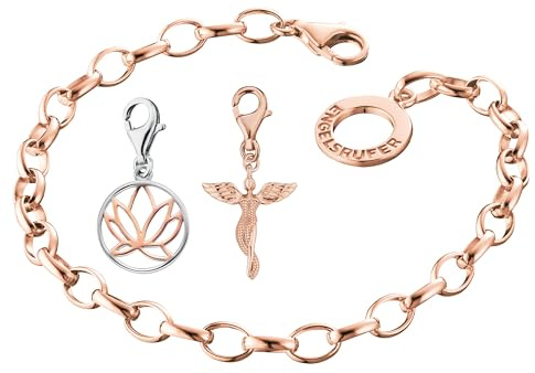 Engelsrufer Schmuckset für Damen - Armband rosa für Anhänger mit Engelsanhänger und Lotusanhänger zweifarbig silber/rosa - ideal zur Personalisierung, Verstellbar, Sterlingsilber, kein Stein